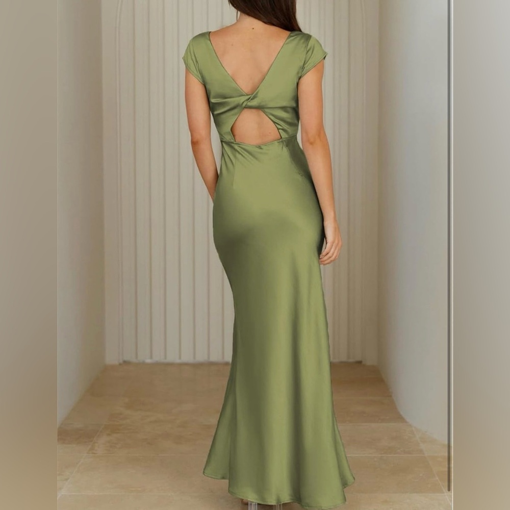 Halfisland Satin VNeck Cap Sleeve Backless Elegant Twist Cut Out Dress Wedding